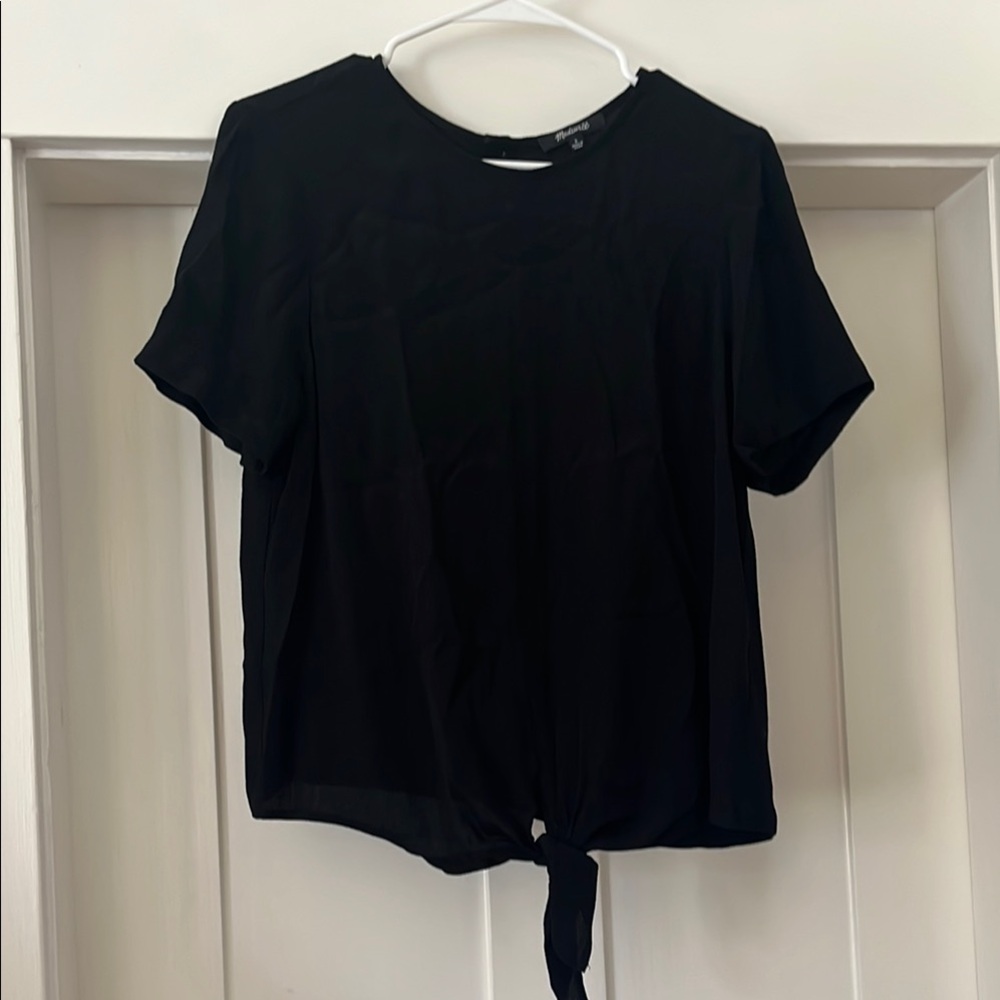 Black Tie-Front Women's Top